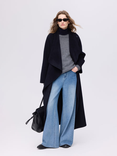 Asymmetric Wool Wrap Coat